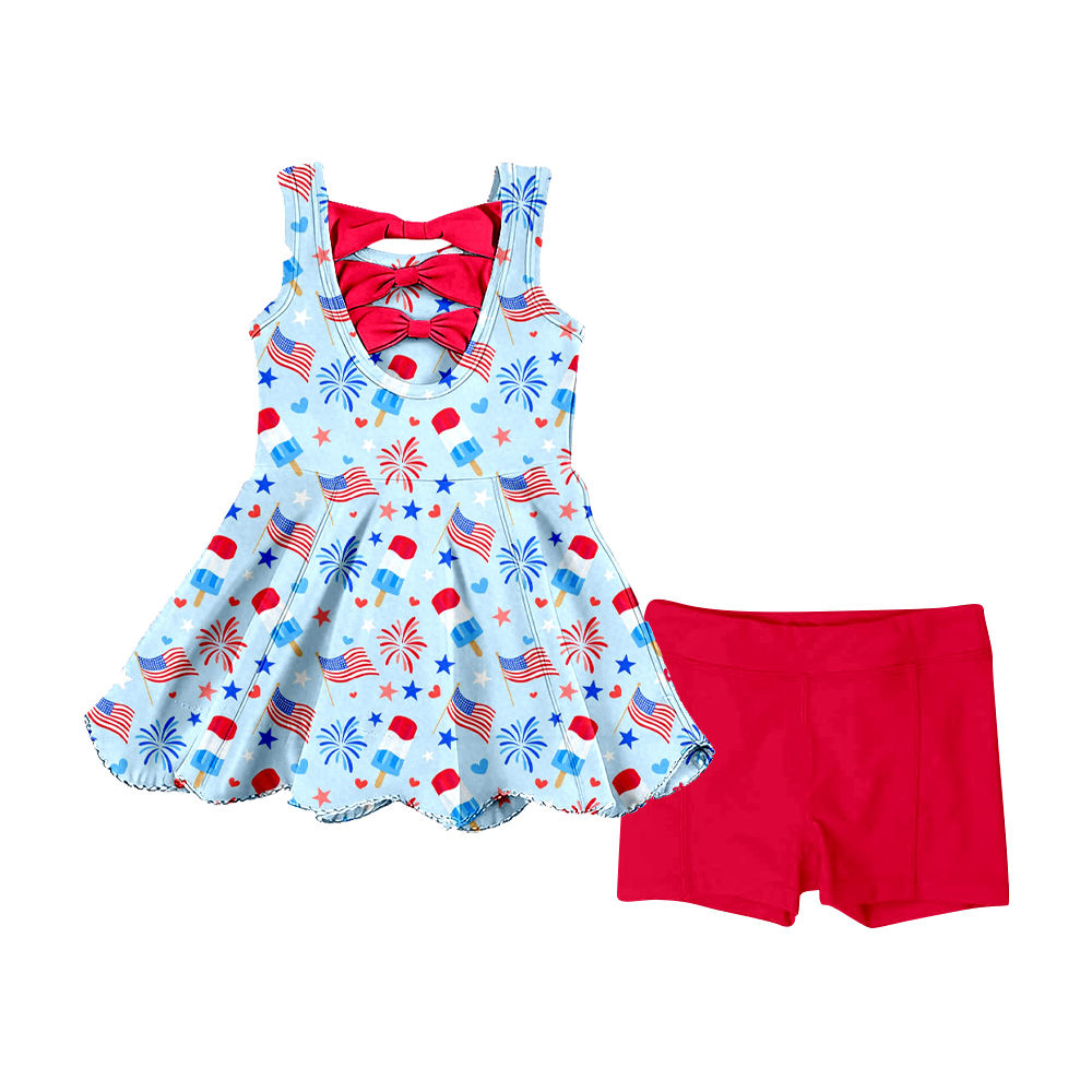 America flag top matching shorts girls summer outfit preorder