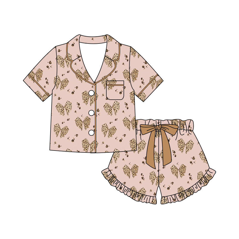 Adult women leopard bow design short sleeve pajama set preorder