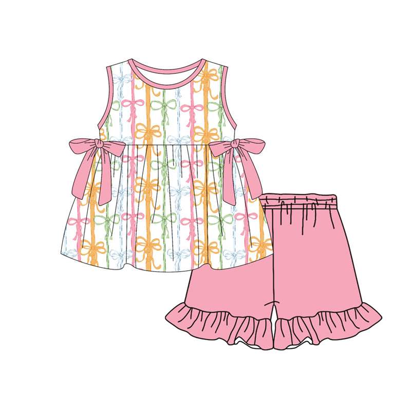Colorful bow top matching shorts girl summer outfit preorder