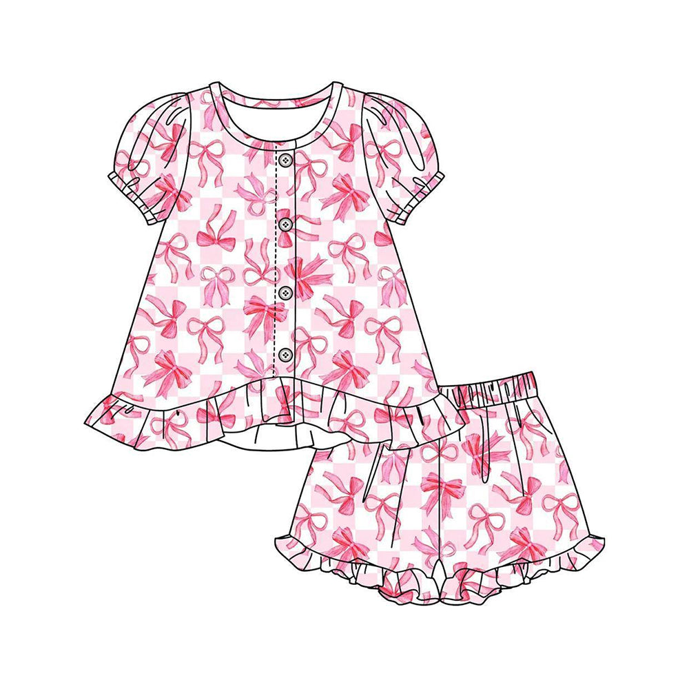 Pink bow top matching shorts girl summer outfit preorder