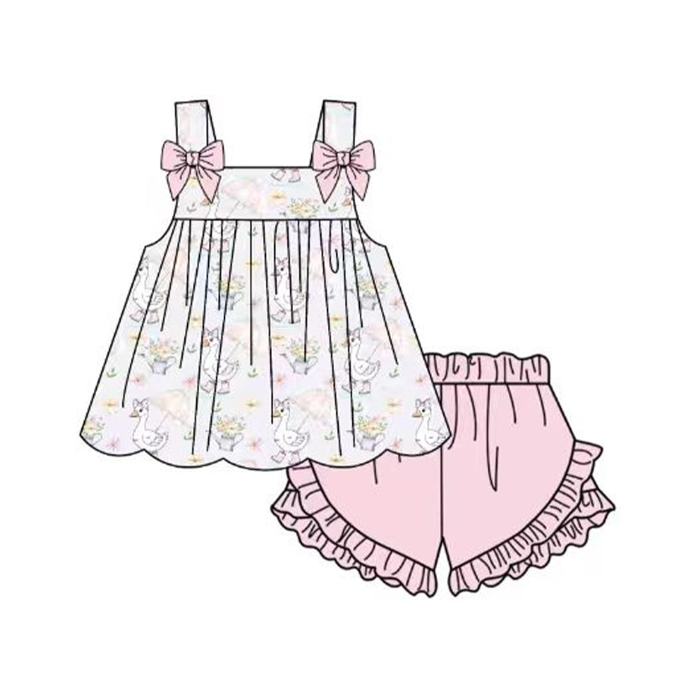 Goose pink bow top matching shorts girl summer outfit preorder