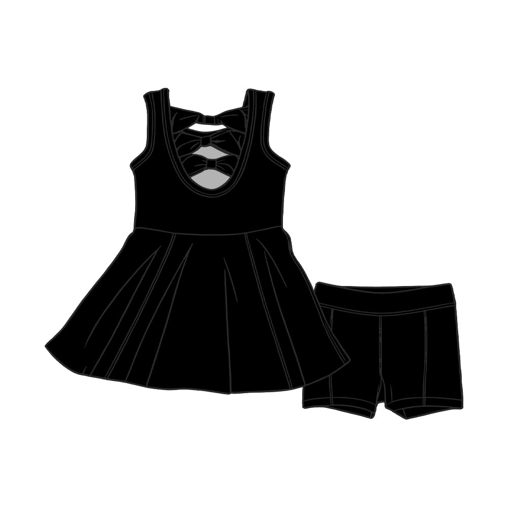 Black bow style tunic top matching shorts girl summer outfit preorder