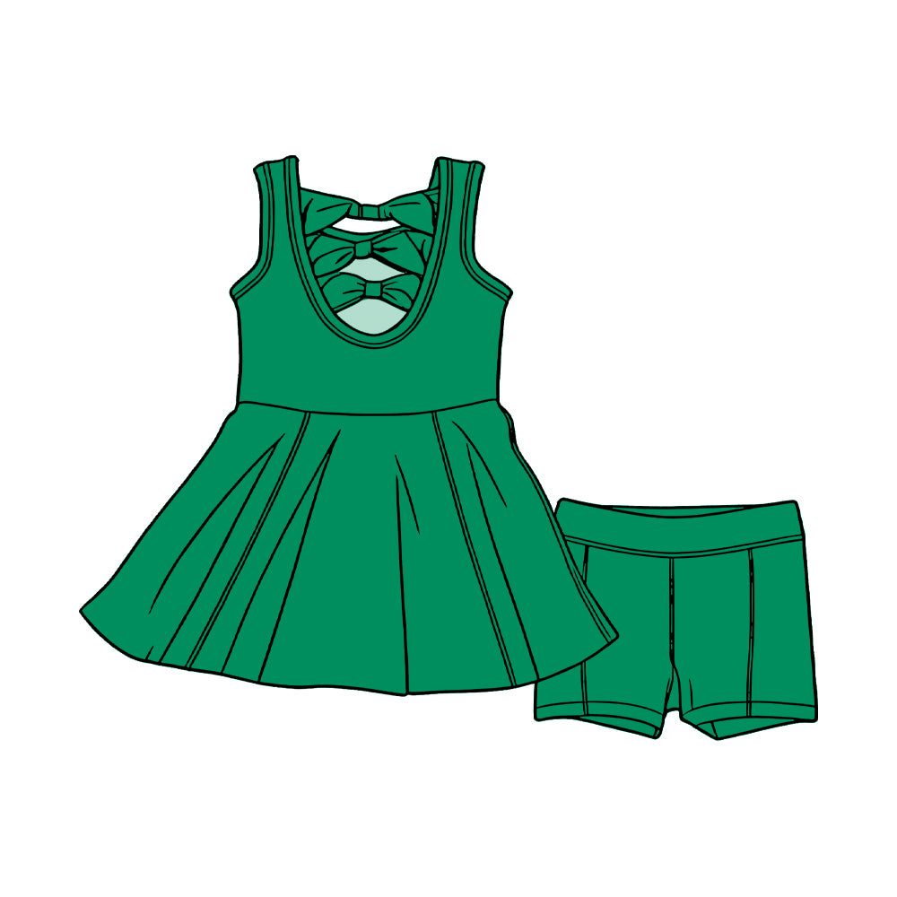 Green bow style tunic top matching shorts girl summer outfit preorder