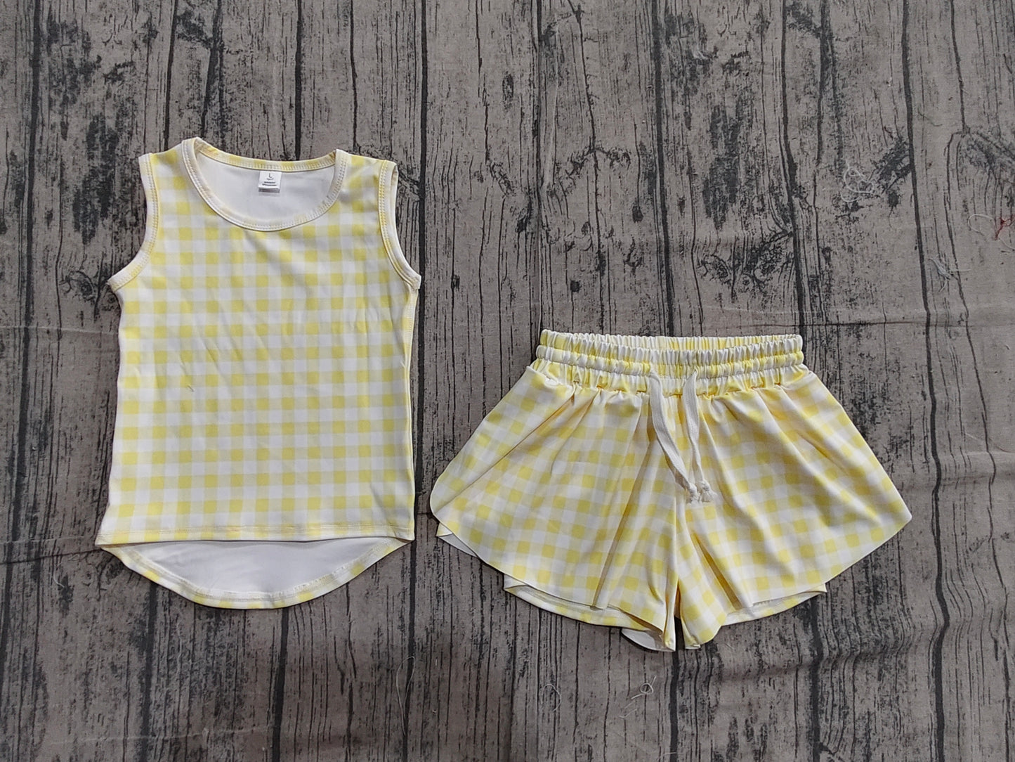 Yellow plaid top matching shorts girl summer yoga outfit preorder
