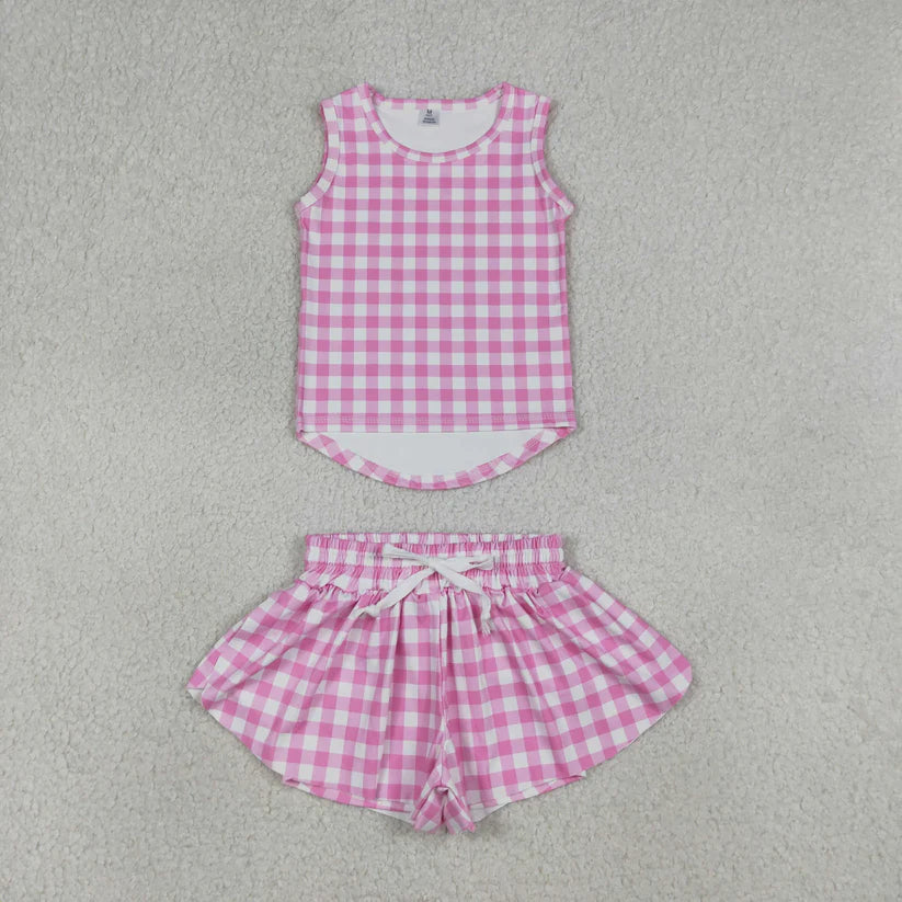 Lavender plaid top matching shorts girl summer yoga outfit
