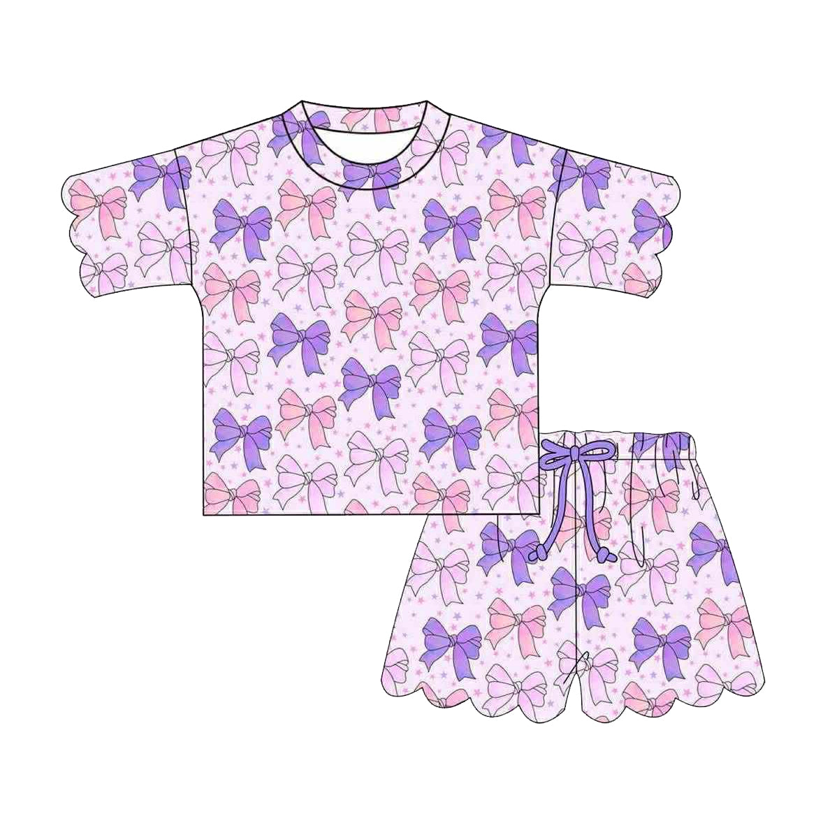 Pink lavender bow top matching shorts girls summer outfit preorder