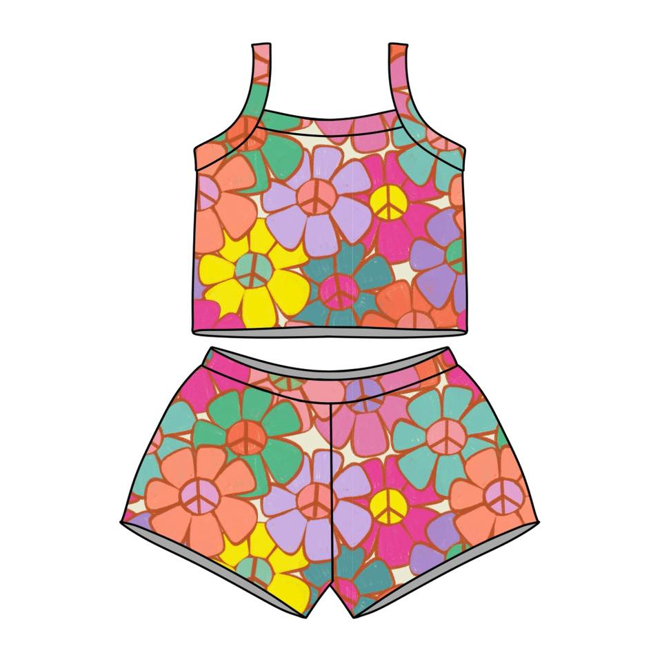 Flowers top matching shorts girls summer outfit preorder