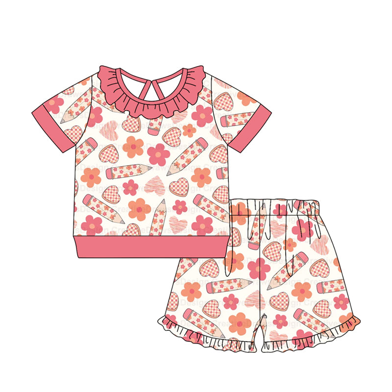 Back to school top matching shorts girls summer outfit preorder