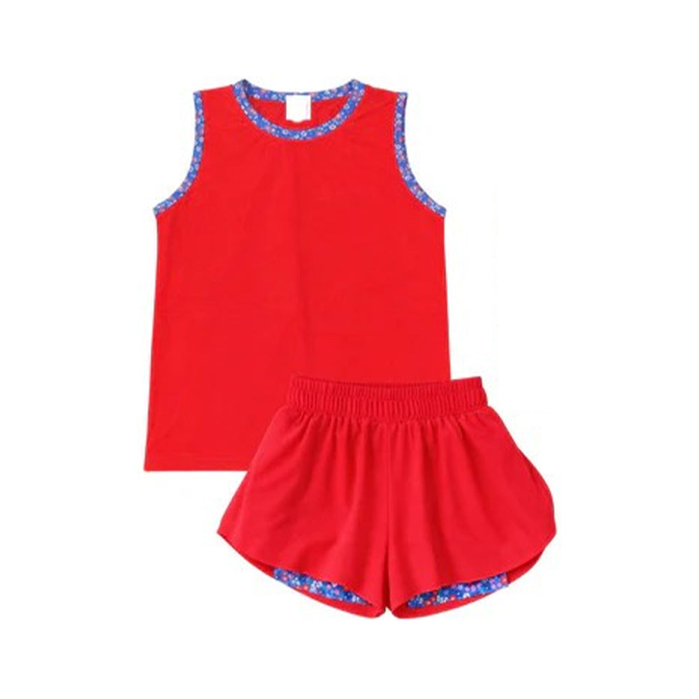 Red yoga top matching shorts girls summer outfit preorder