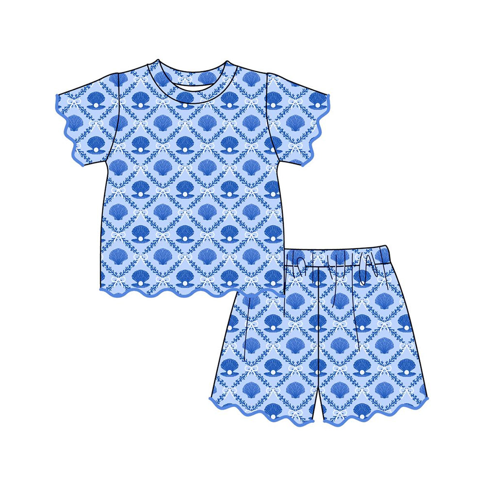 Shell pearl top matching shorts girl summer outfit preorder