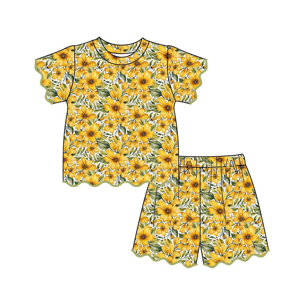 Yellow flowers top matching shorts girl summer outfit preorder