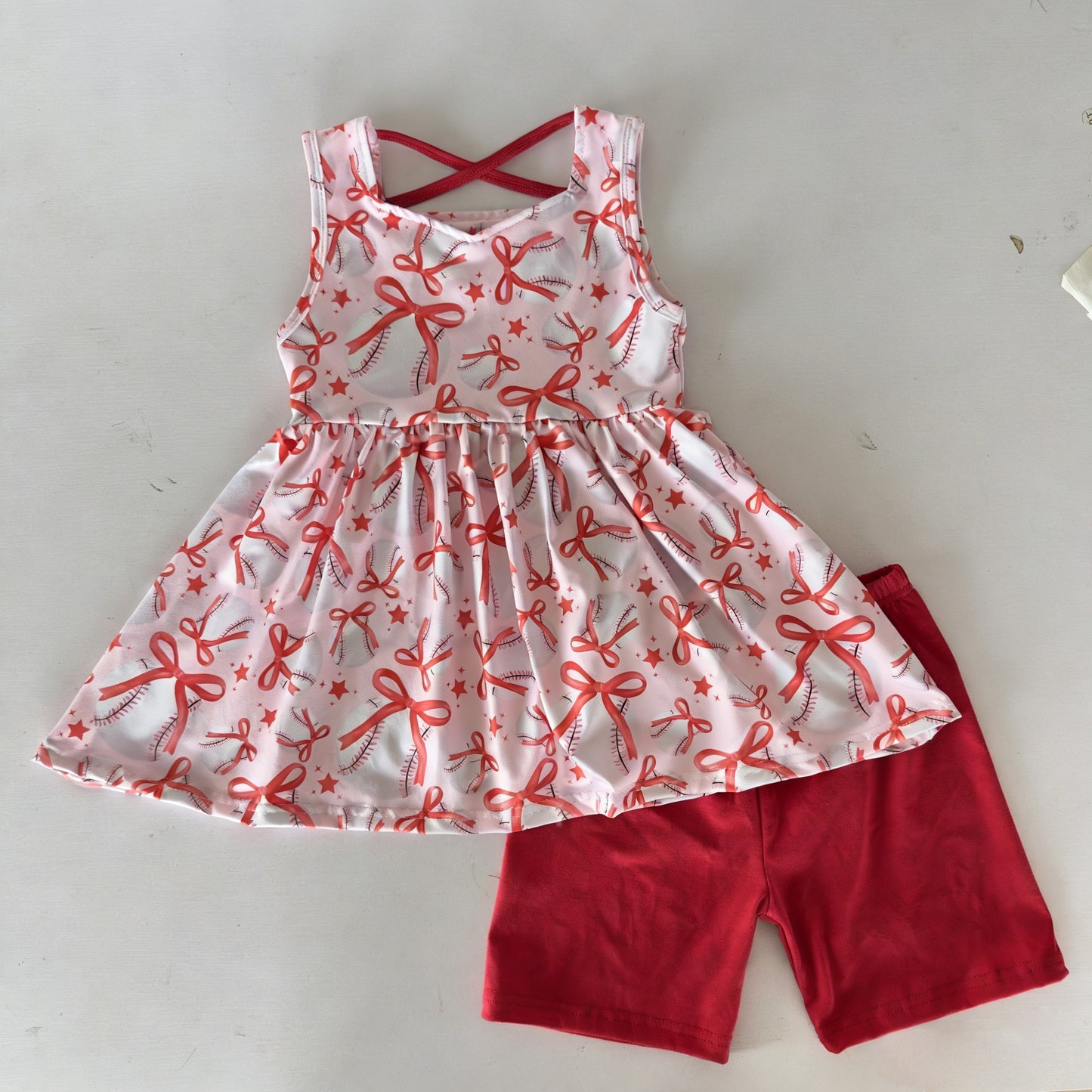 Baseball bow top matching shorts girl summer outfit preorder