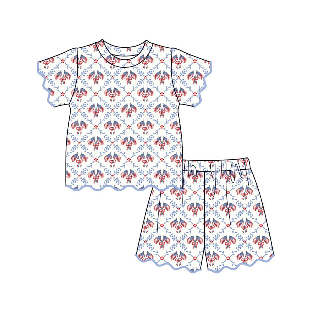 July 4th America flag top matching shorts girl summer clothes preorder