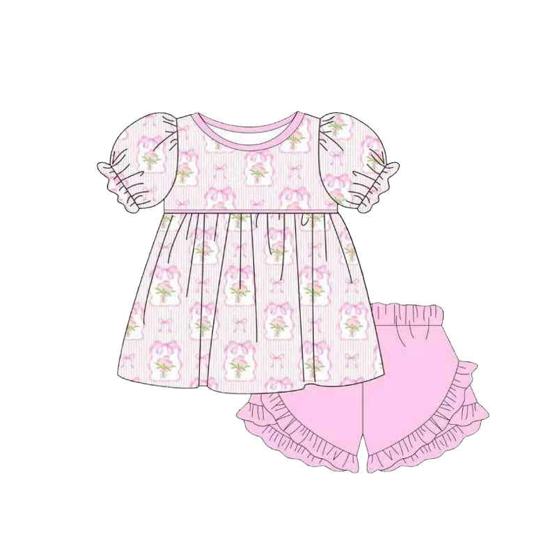 Pink flowers top matching shorts girls summer outfit preorder