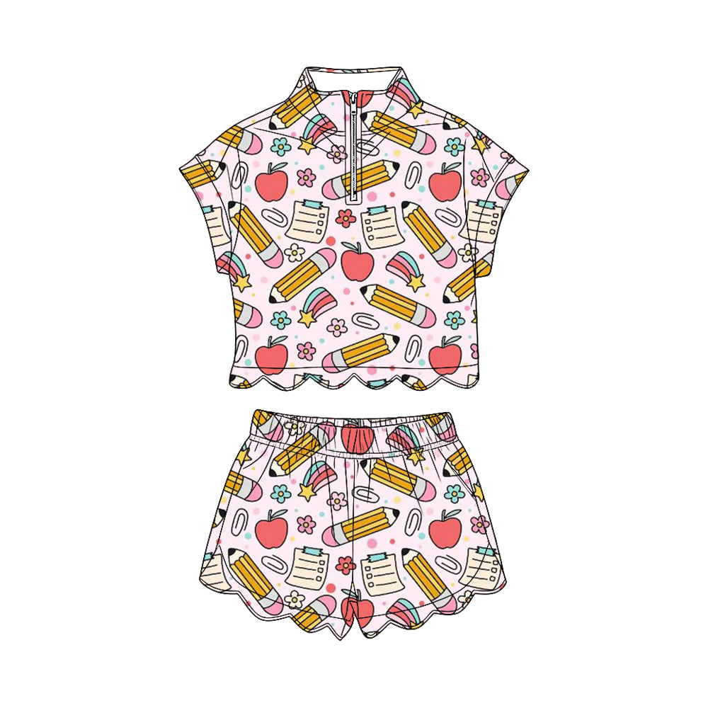 Back to school short sleeve pullover top matching shorts girl summer outfit preorder