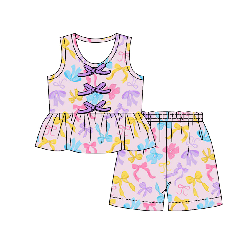 Colorful bow top matching shorts girl summer outfit preorder