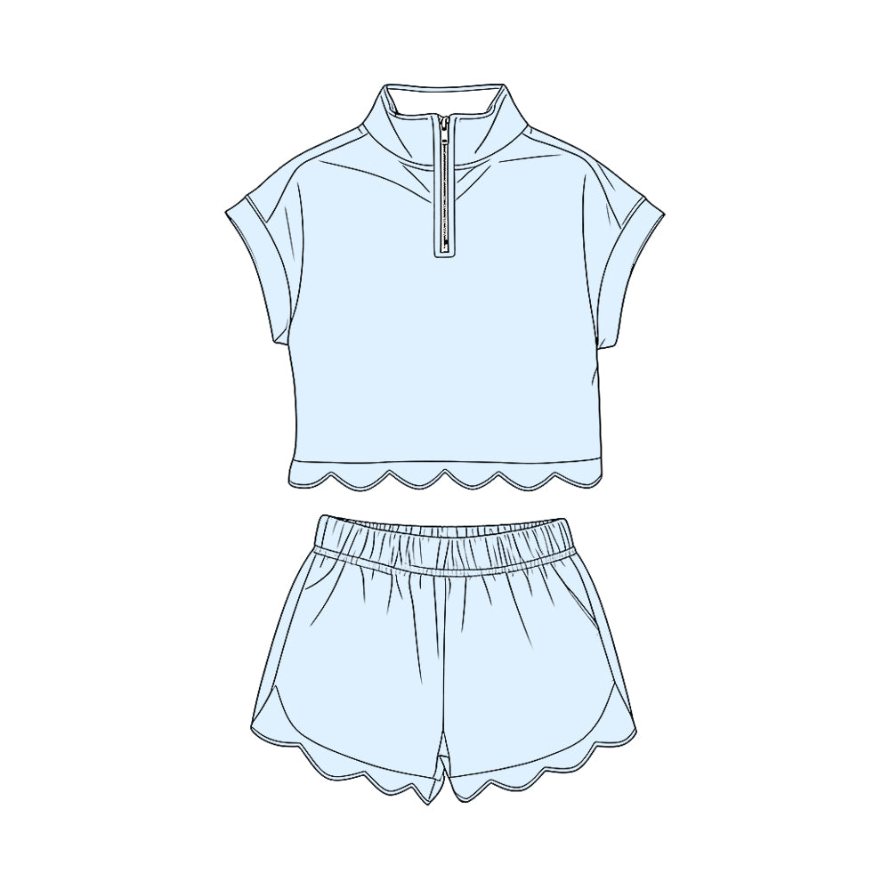 Blue pullover top matching shorts girls summer outfit preorder