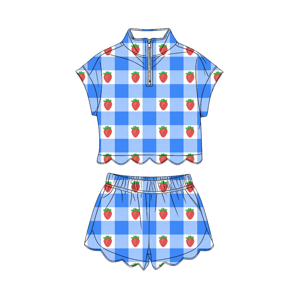 Strawberry pullover top matching shorts girl summer outfit preorder