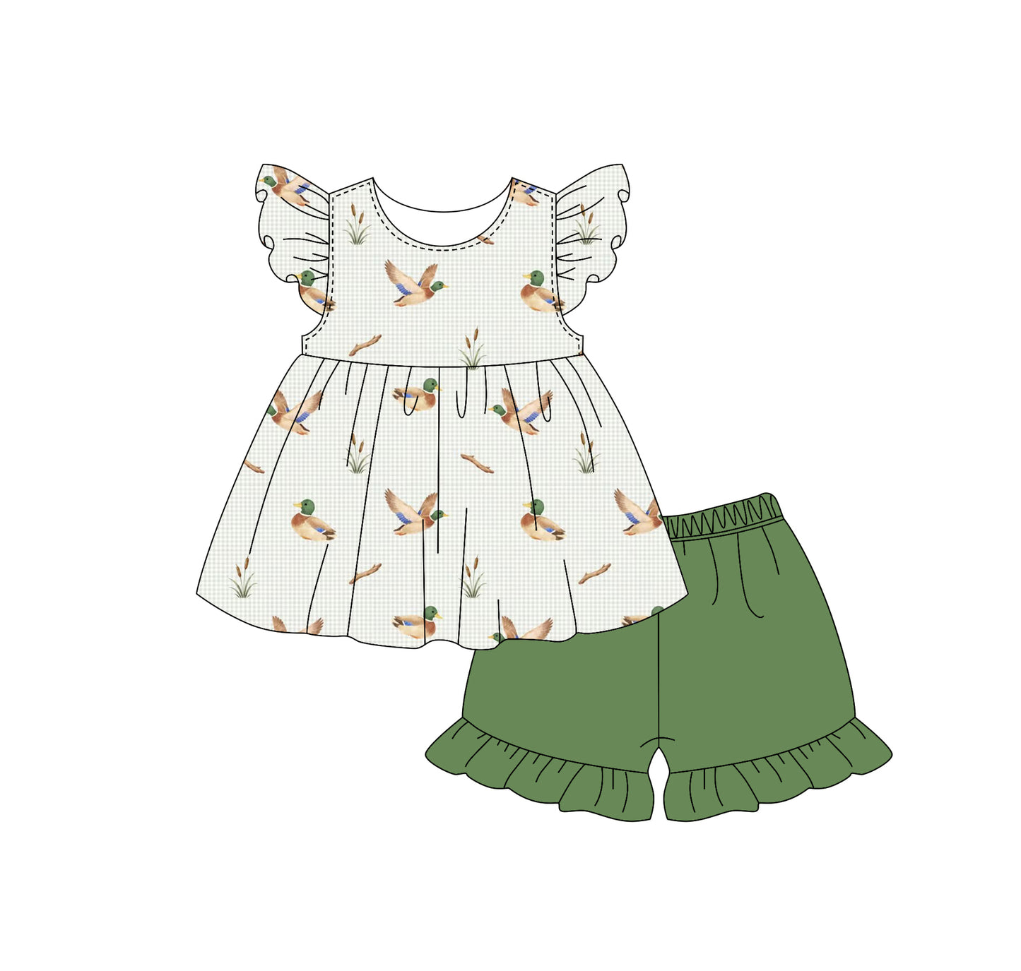 Mallard duck top matching shorts girl summer outfit preorder