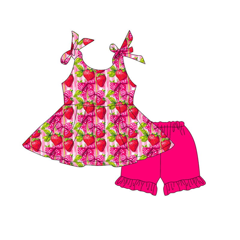 Strawberry bow top matching shorts girl summer outfit preorder