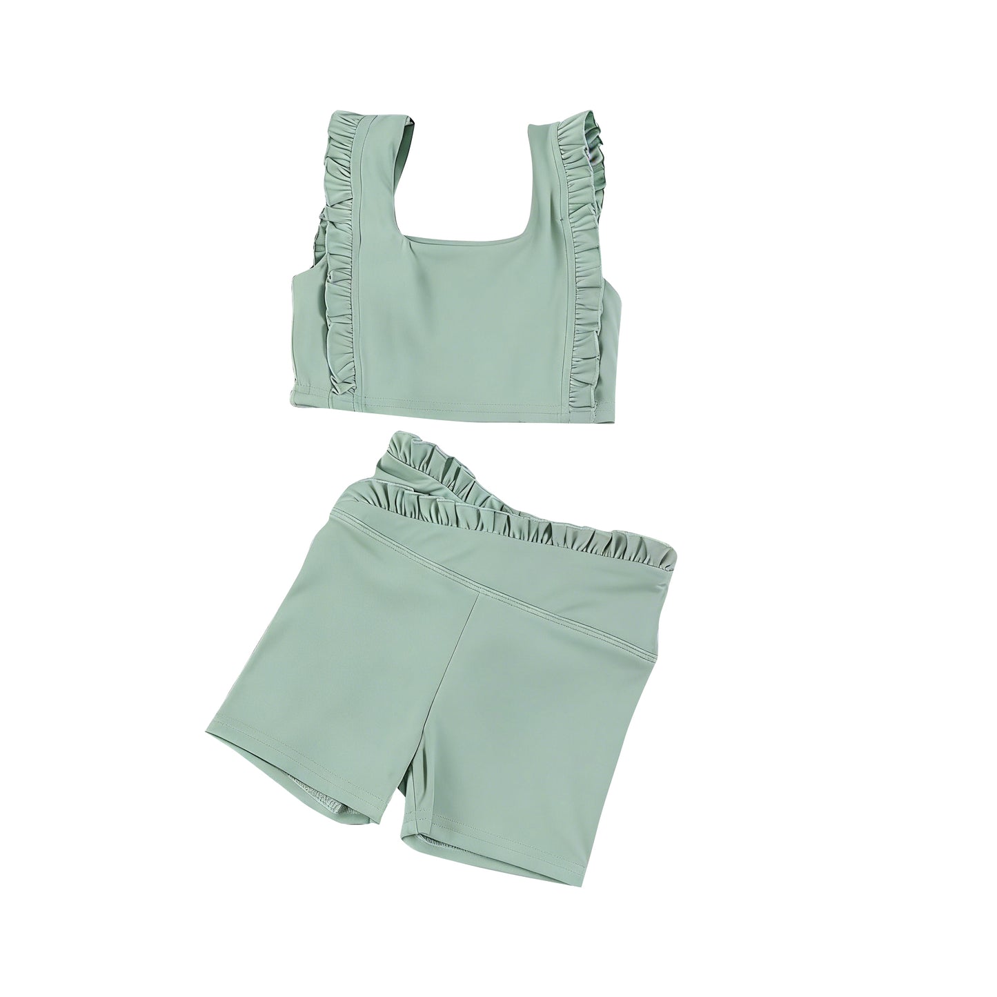 Mint green top matching shorts girls summer yoga outfit preorder