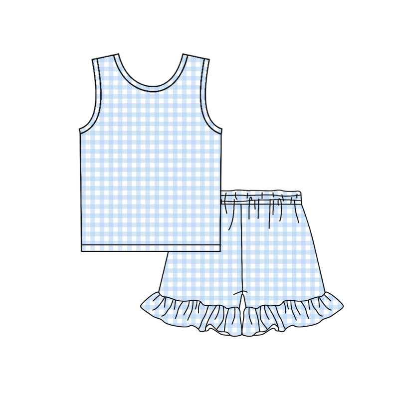 Blue plaid top matching shorts girls summer outfit preorder