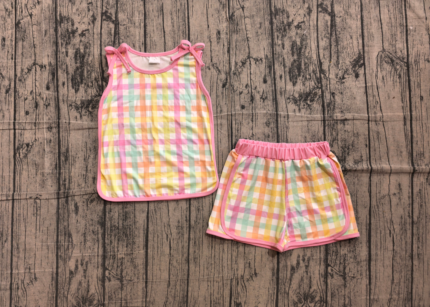 Colorful plaid top matching shorts toddle baby girl outfit preorder
