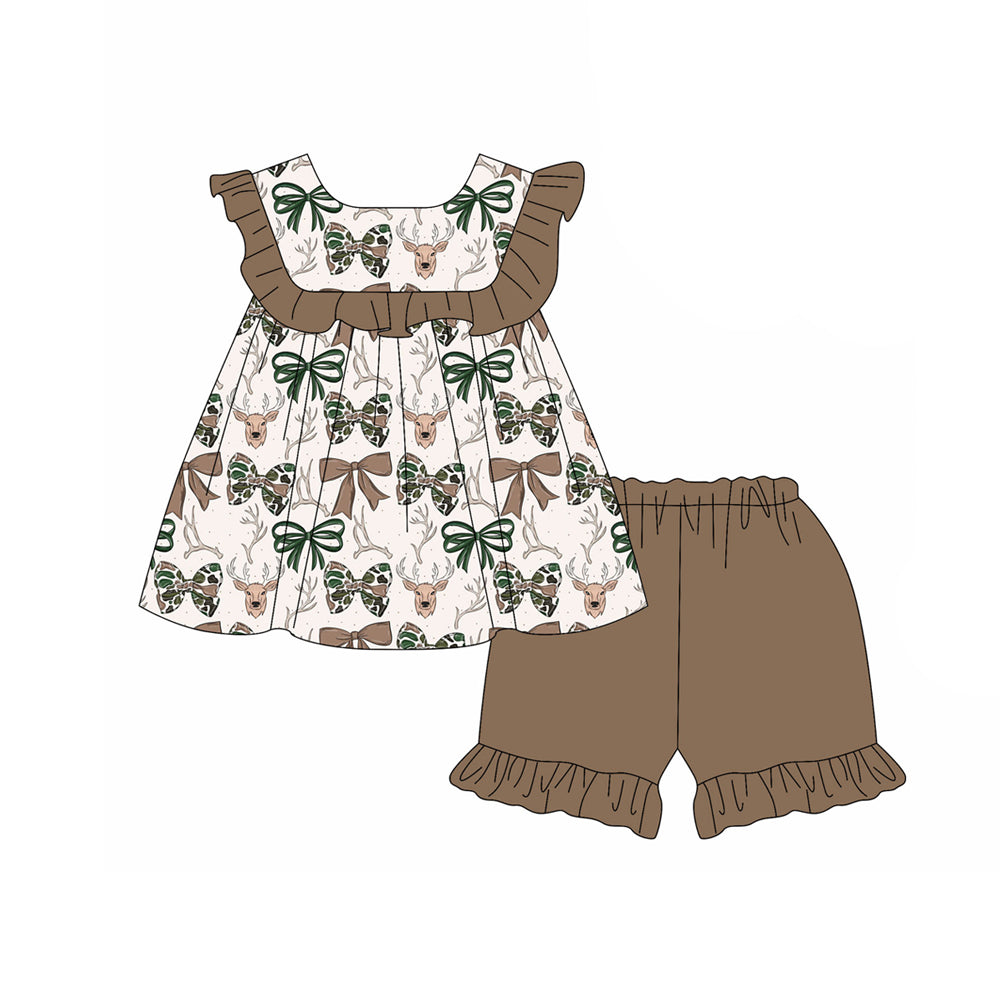 Green camo bow deer top matching shorts toddle baby girl outfit preorder