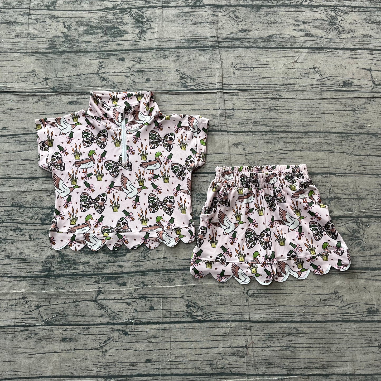 Green camo bow duck pullover op matching shorts toddle baby girl outfit preorder
