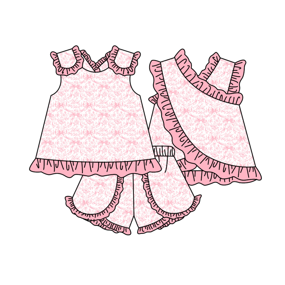 Pink bow top matching shorts toddle baby girl outfit preorder
