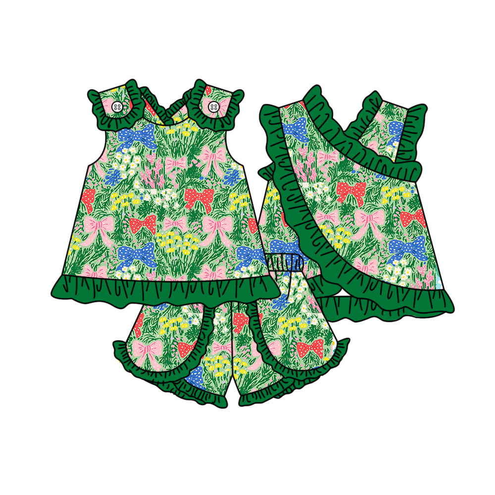 Red pink bow top matching shorts girls summer outfit preorder