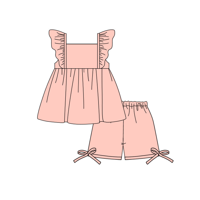 Light Pink ruffle top matching shorts girl summer shorts outfit preorder