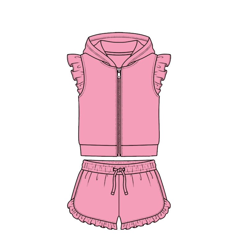 Dark pink zip hoodie top matching shorts girls summer set preorder