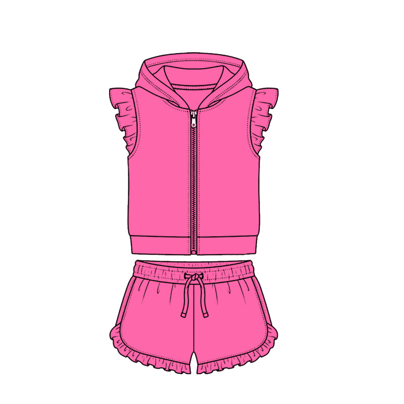 Hot pink zip hoodie top matching shorts girls summer set preorder