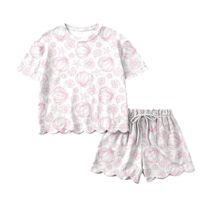 Short sleeve Scallop top matching skorts girls summer outfit preorder