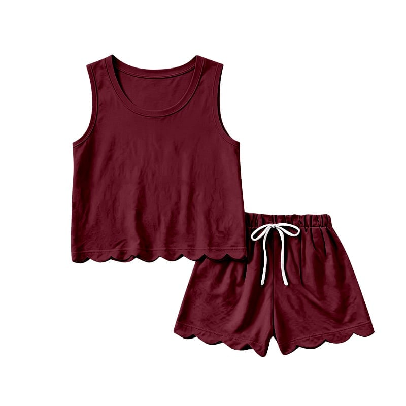 Wine red tank top matching shorts girls summer outfit preorder