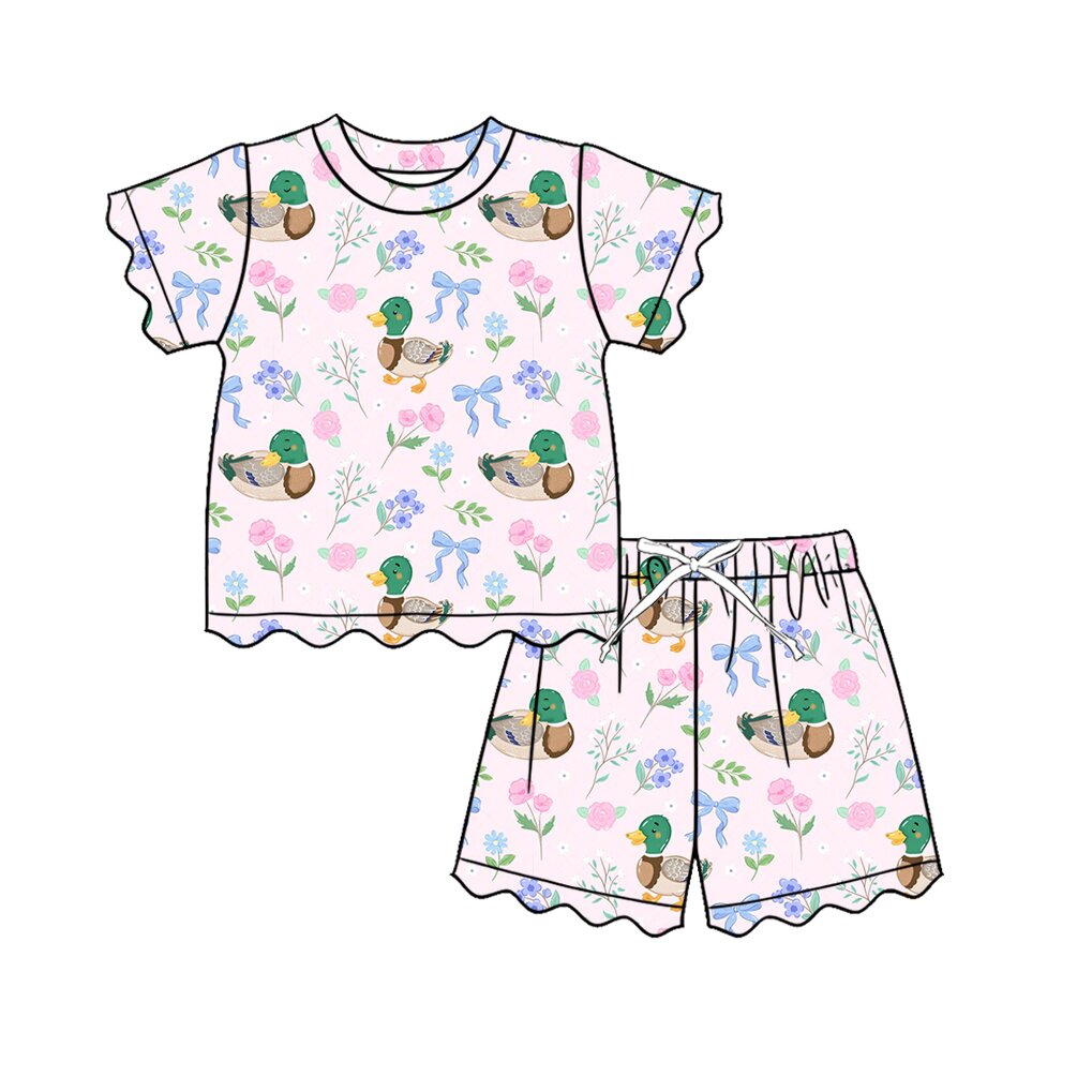 Mallard duck short sleeve top matching shorts girls summer outfit preorder