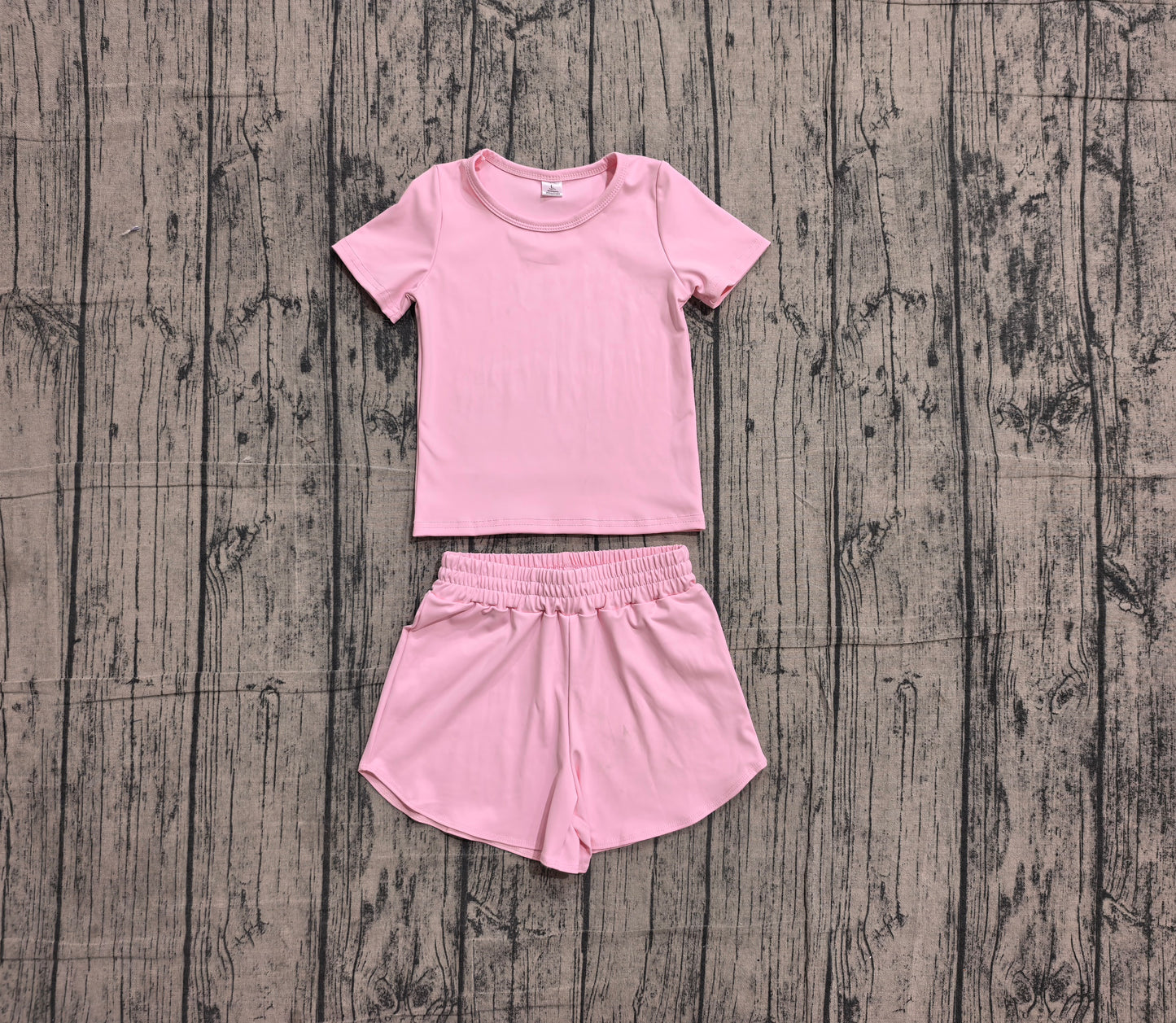 Pink yoga top matching shorts girls summer outfit preorder