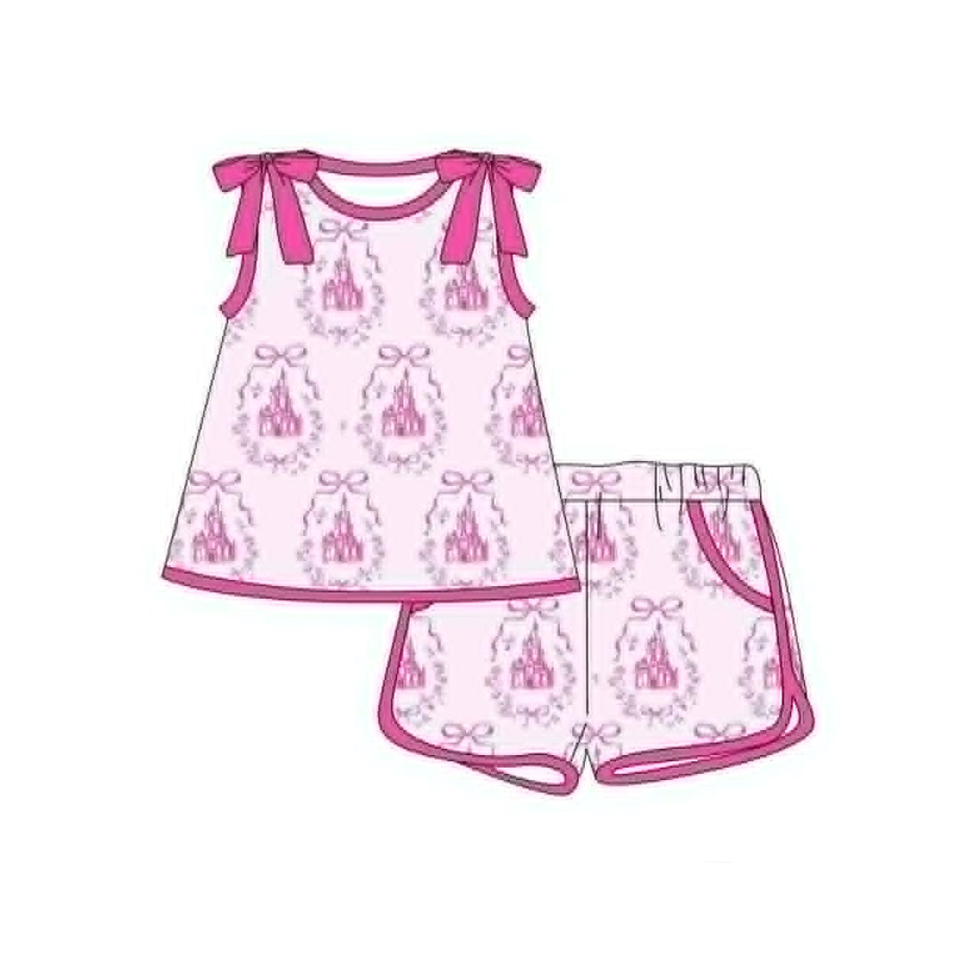 Pink castle top matching shorts girls summer outfit preorder