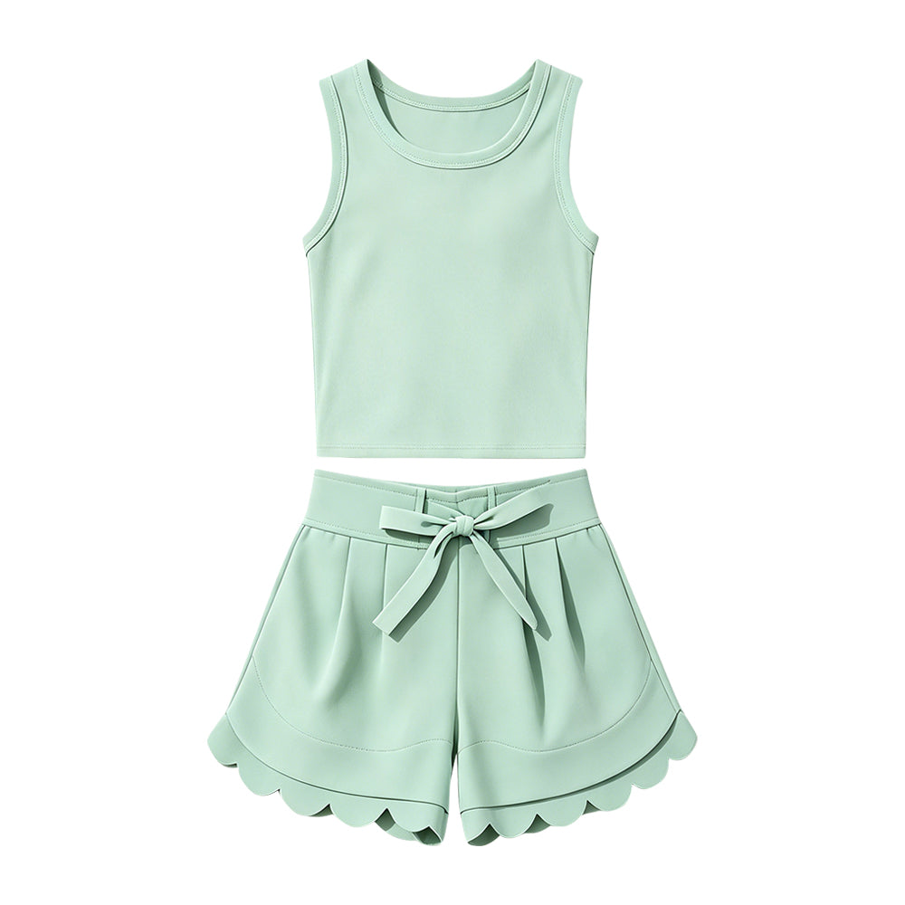 Light green tank top matching shorts girls summer yoga outfit preorder