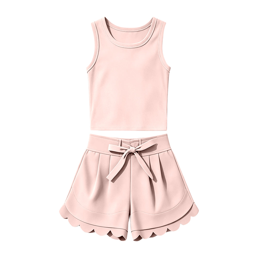 Light pink tank top matching shorts girls summer yoga outfit preorder