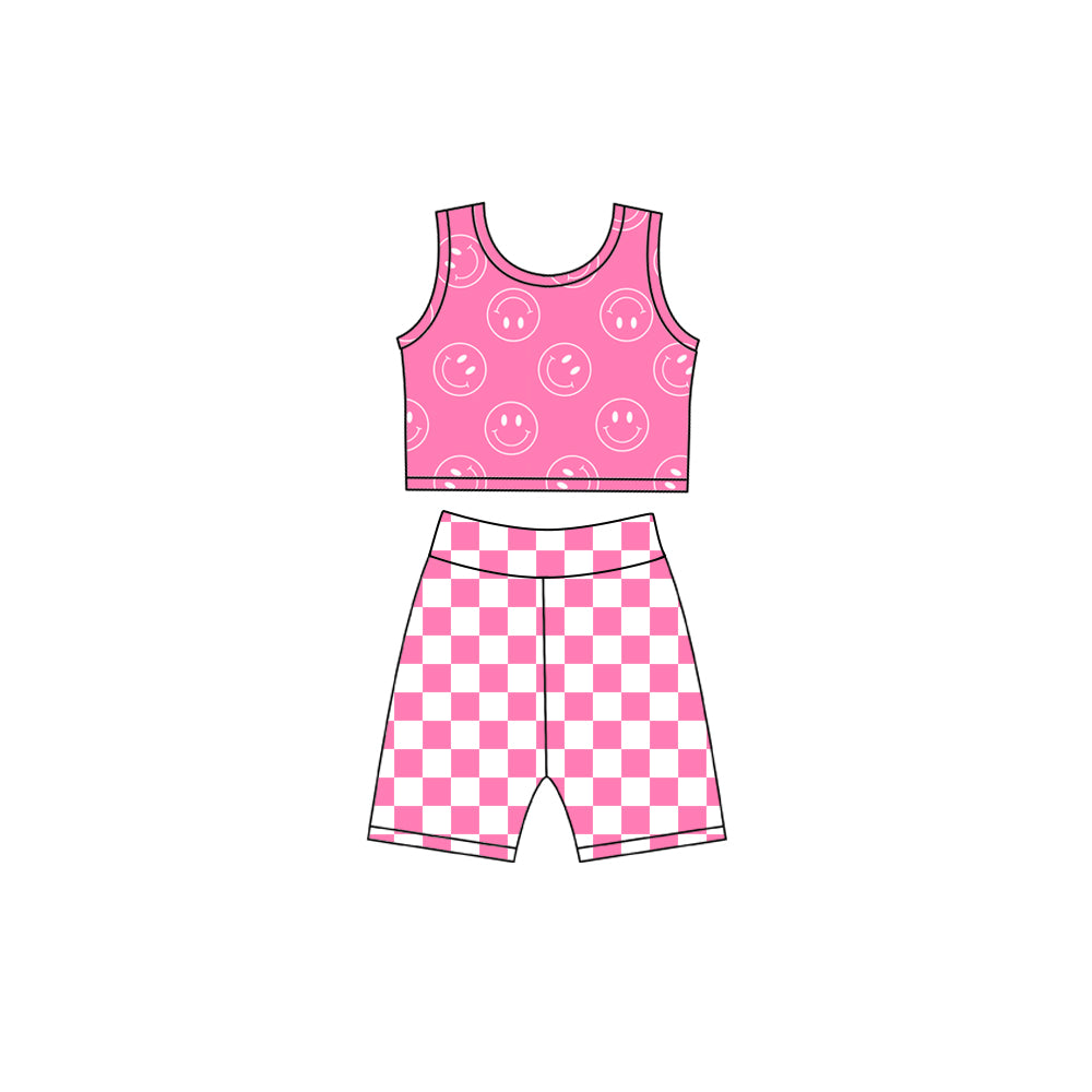 Grey smile face tank top matching shorts girls summer yoga outfit preorder