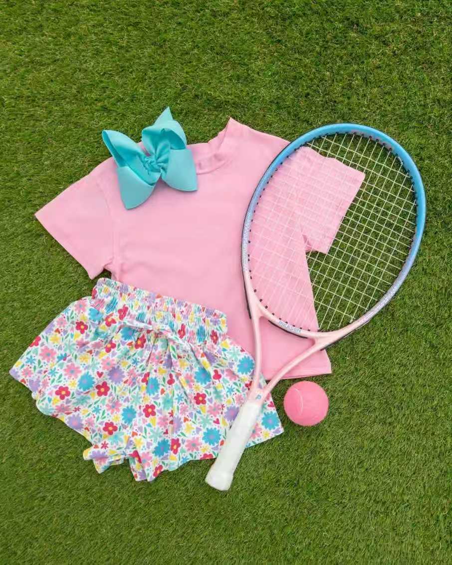 Pink short sleeve top matching shorts girls summer outfit preorder