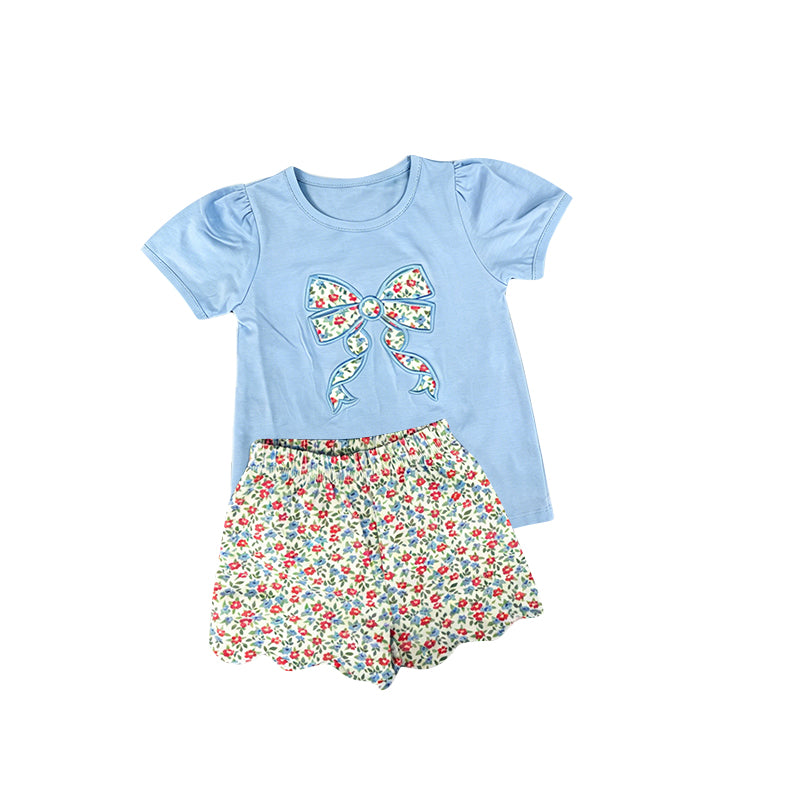 Floral bow top matching shorts girls summer outfit preorder