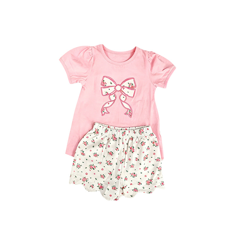 Floral bow top matching shorts girls summer outfit preorder
