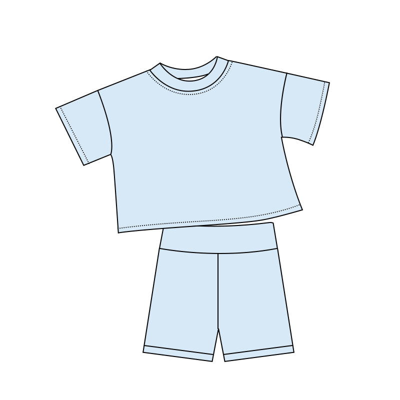 Light blue short sleeve top matching shorts girls summer outfit preorder