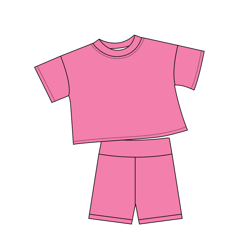 Hot pink short sleeve top matching shorts girls summer outfit preorder