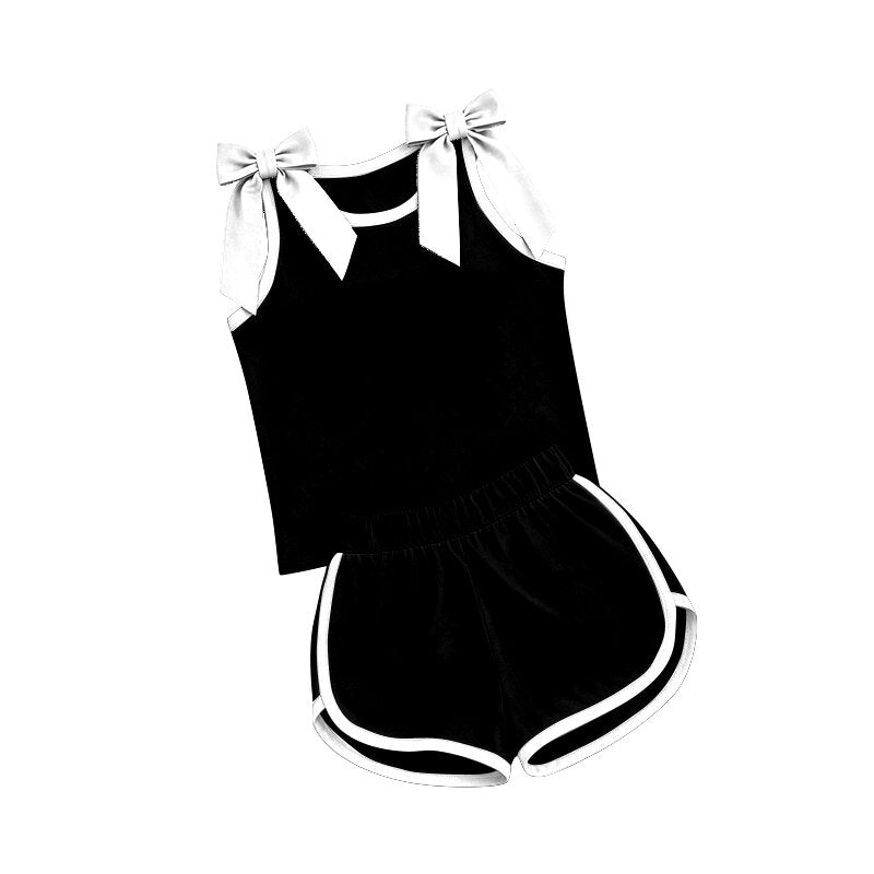 Black bow design top matching shorts girls summer outfit preorder