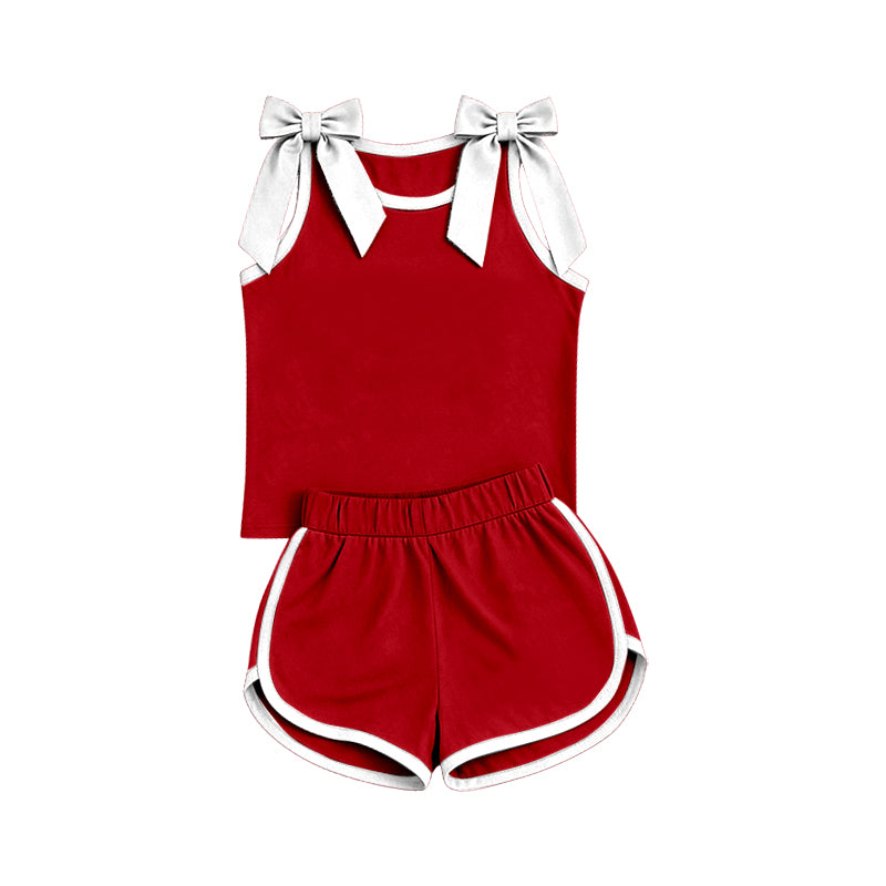 Red white bow top matching shorts girls summer outfit preorder