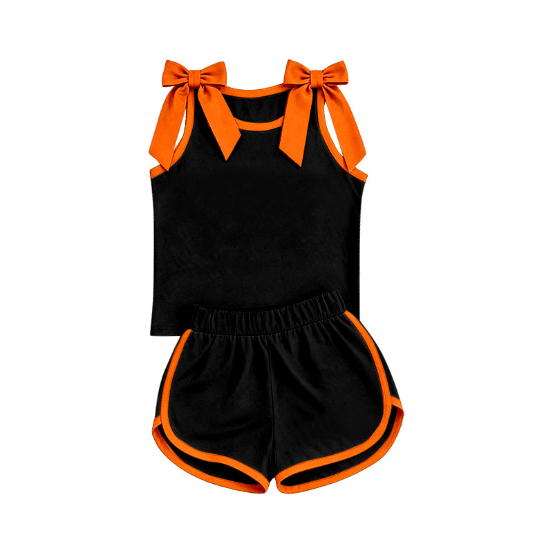 Black orange bow top matching shorts girls summer outfit preorder